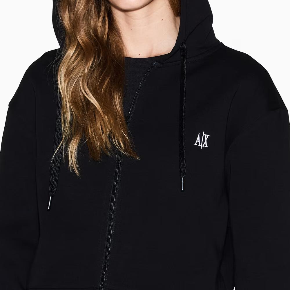 Armani Exchange Solid Color Hooded Zip-Up Sweatshirt Women Tops Black XW000822-AF10818-UC001