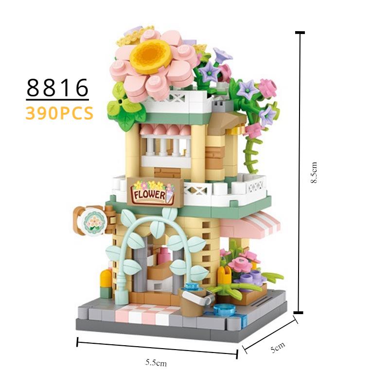 LOZ Blocks FUN Ideas Mini Street Store Toy Small Flower Pisa Shop Brinquedos MOC City House Food Building Bricks Girl Gifts
