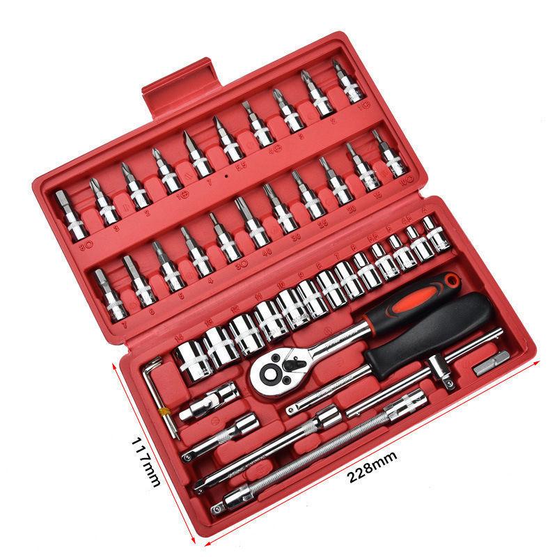 46-Piece Auto Repair Tool Set: Mechanic's Socket Wrench & Manual Hardware Tools
