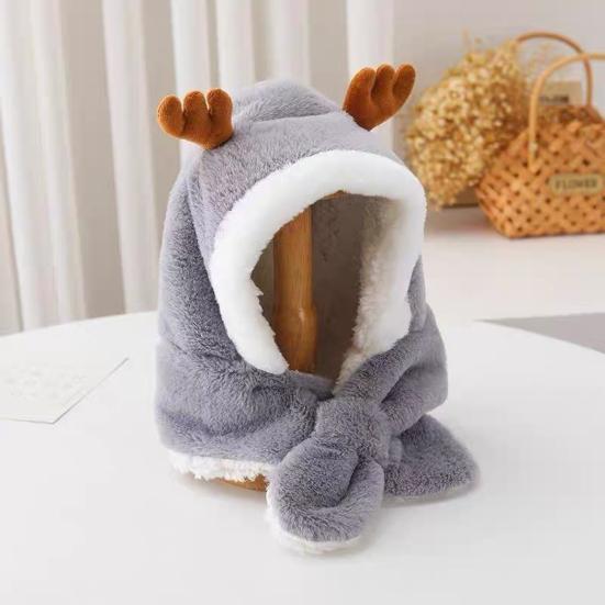 Yousheng Baby Hat Winter Warm Thickened Plush Antler Design Windproof Temperature-Locking Soft Baby Outdoor Cap with Scarf Design