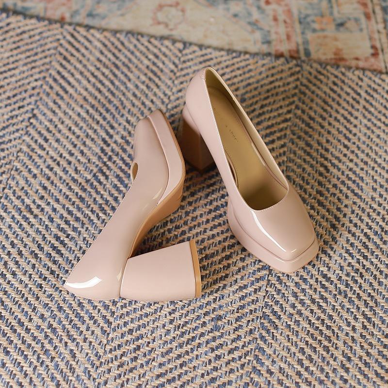 9-High heels women's autumn new waterproof table Mary Jane shoes thick heel square head shallow mouth single shoes women