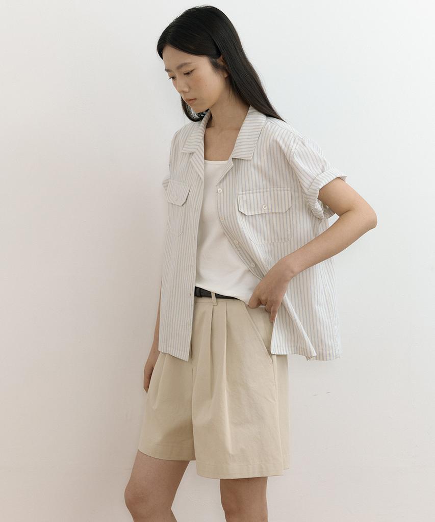 Lingseoul Cotton Double Pintuck Shorts-Beige