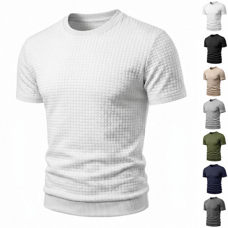 Men Simple Casual Old Money Textured Crew Neck Short Sleeve T Shirt