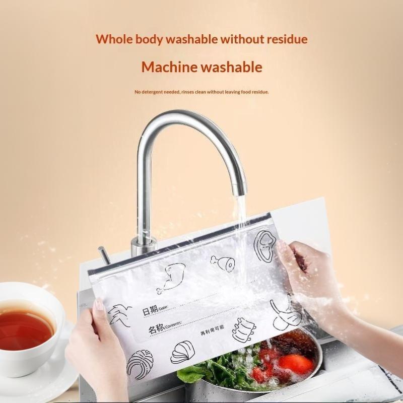50Pcs Reusable Aluminum Foil Food Storage Bags Leakproof Seal Writable Label Perfect For Freezing Meat Fridge Organization