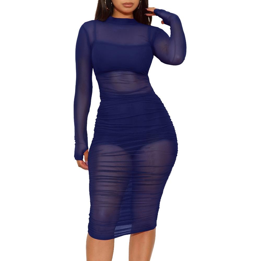 

Women s Club Wear 3-Piece Set Mesh Dress Crop Top Shorts XL темно-синього кольору