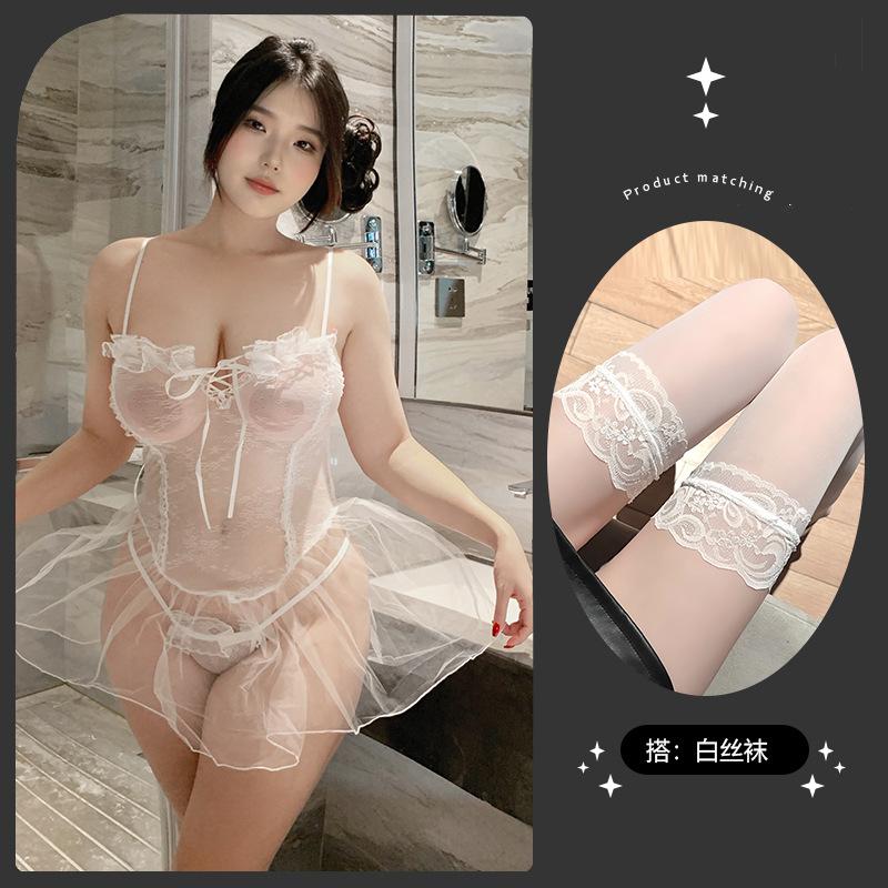 Large size erotic underwear sexy slightly transparent uniform princess style pajamas pure lust mesh sling small chest passion temptation