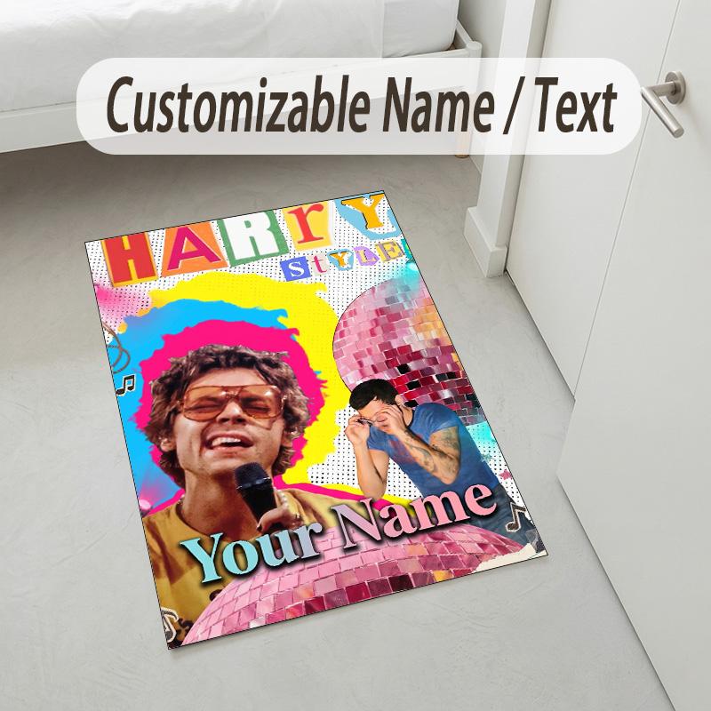 Personalized Crystal Velvet Carpet,Harry Styles Custom Printed Name, Plush Area Rug For Home Indoor Decor