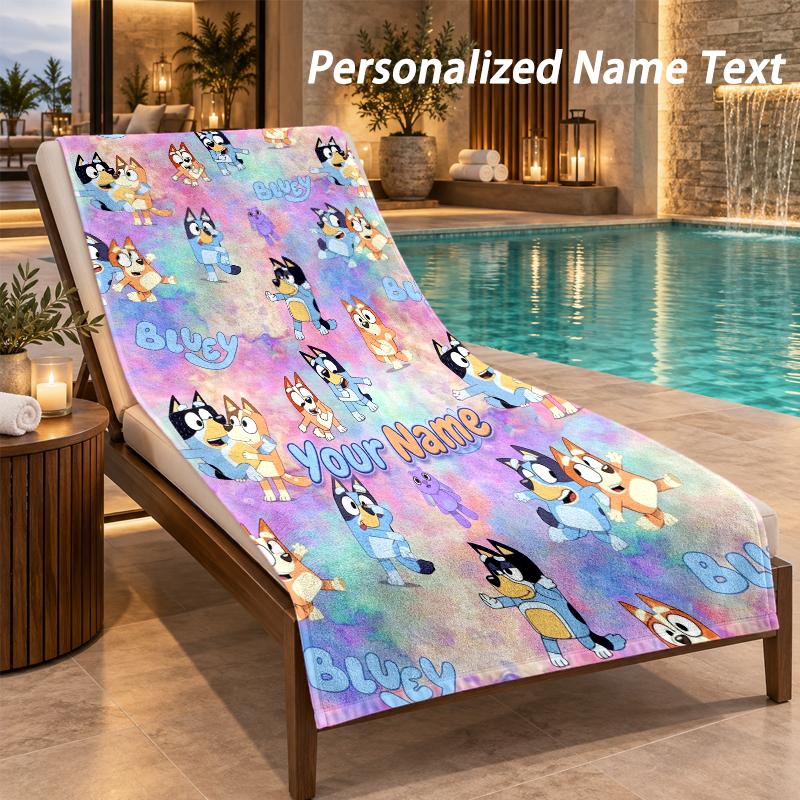 Custom Text Bluey Print Beach Towel Large Towel For Home Bathroom Beach