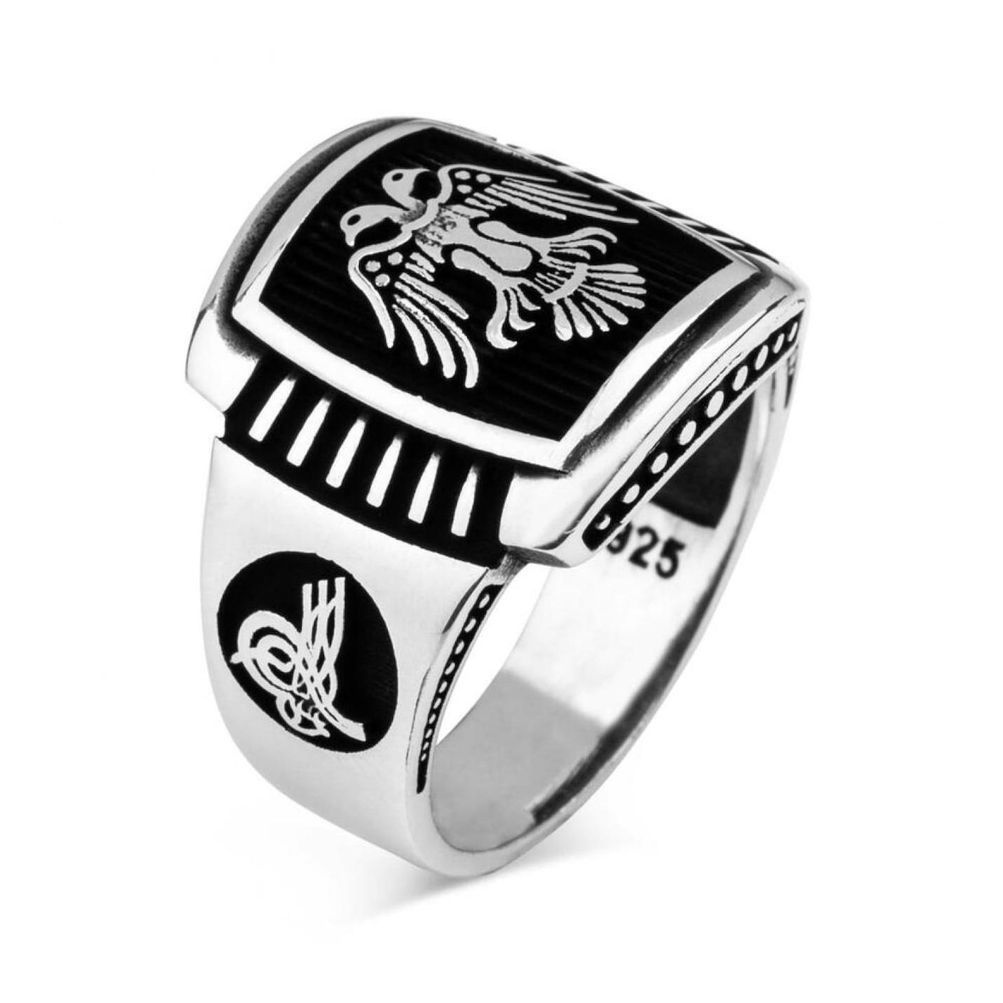 

Серебряное кольцо Şiar с двуглавым орлом черного цвета