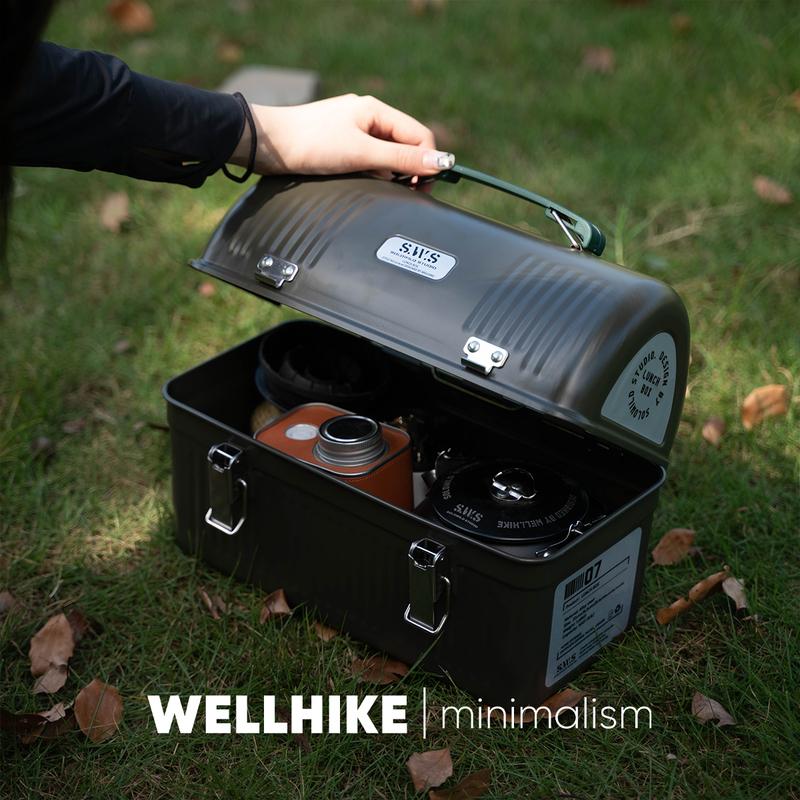 WELLHIKE SWS Vintage Camping Metall-Mittagessenbox Kaffee Tee Outdoor-Ausrüstung Werkzeugkasten Aufbewahrungskoffer