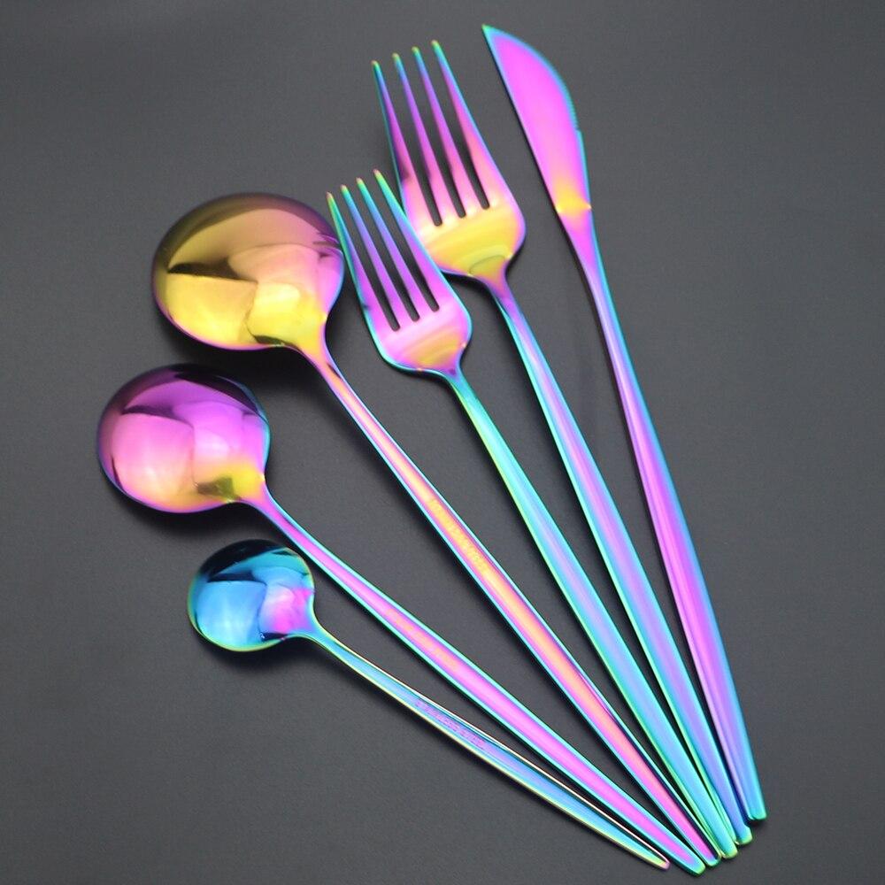 6Pcs Dinnerware Set White Gold Cutlery Set For One 304 Stainless Steel Knife Forks Spoons Dinner Set Kitchen Silverware Tableware Set