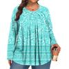 Women's Plus Size Fashion  Printed Casual Pleated Round Neck Long Sleeve Top