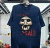 2026 Creepy Vintage Mask Print Washed Black Tshirt Dark Horror Face Graphic Loose Oversized Short Sleeve Goth Tees