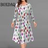 Autumn Winter Dresses Fashion Women Colorful 3D Printed Long Sleeve Dress Casual Pullover Female Plus Size Clothing