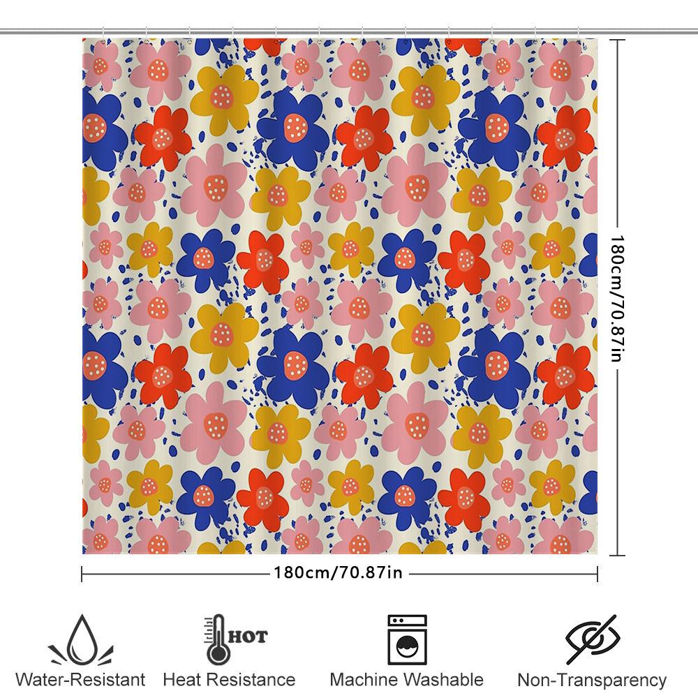 Floral Shower Curtain Vintage Botanical Flower Pattern Waterproof Bathroom Decor Farmhouse Rustic Home Decor Backdrop