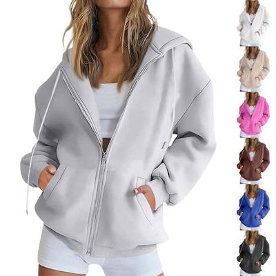 Women's Zip Hoodie Long Sleeve Oversized Sweatshirt Fleece Jacket Pocket Sweatshirt Jacket