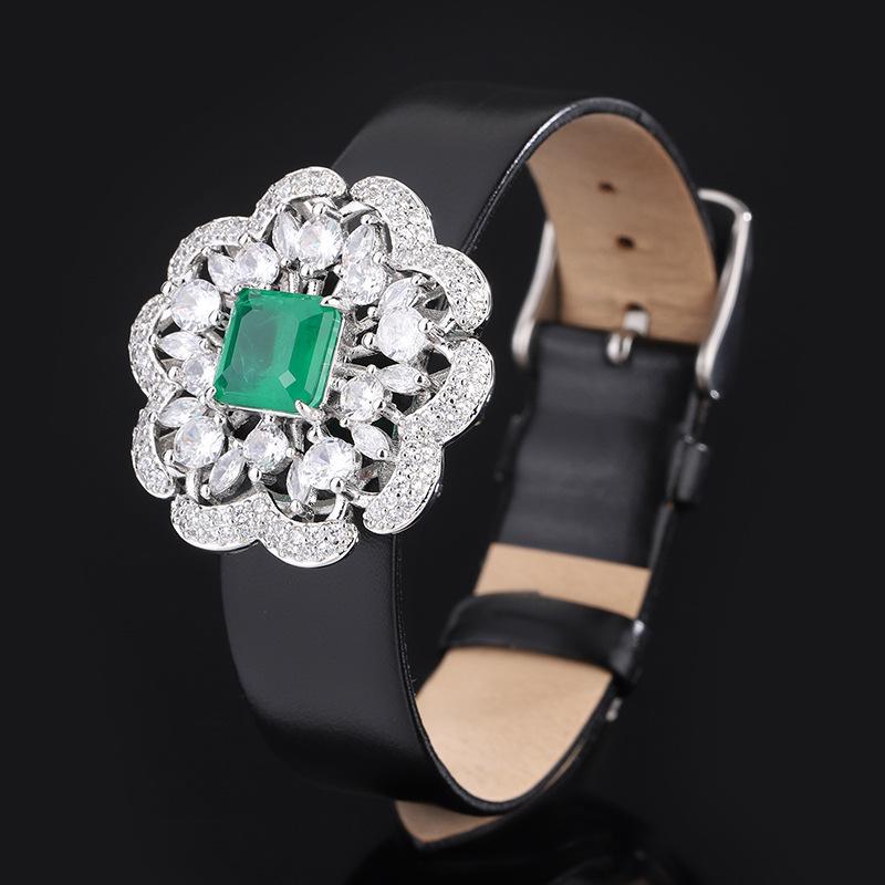 Emerald Wristband Bracelet Red Corundum Gemstone Layered Petal Wrist Chain Jewelry Set Paraiba Necklace