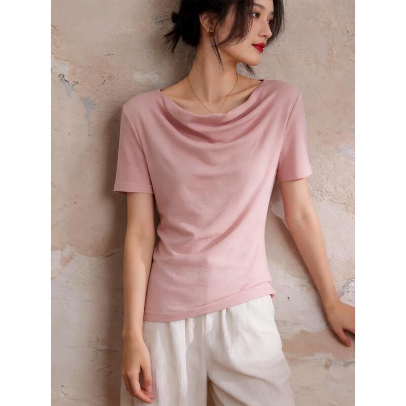 Demana Damen T-Shirt aus Merinowolle Tencel mit Drapierter Halslinie