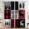 2pcs,2D plane printing Pattern Curtains Black and white checkered reindeer and Christmas tree Versatile 100% Polyester (without