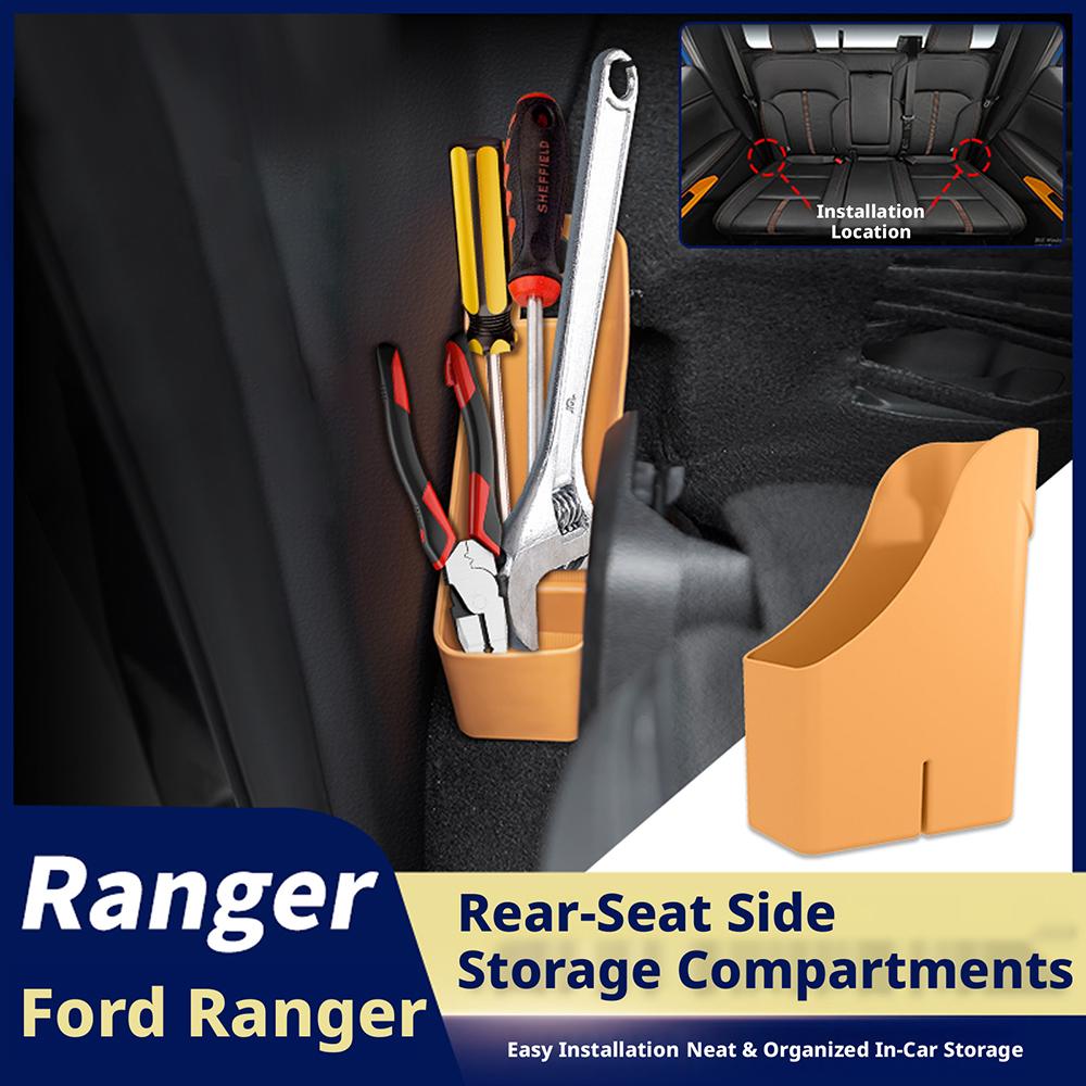 For Ford Ranger 2023-2025 Rear Seat Two Side Storage Box Black Orange 1 Piece Interior Space Organizer Rear Cargo Tidying Accs
