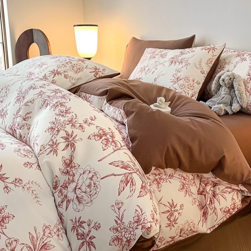 100% Cotton Bedding Four-piece Set, Skin-friendly and Breathable Quilt Cover, Bed Sheet Pillowcase Set