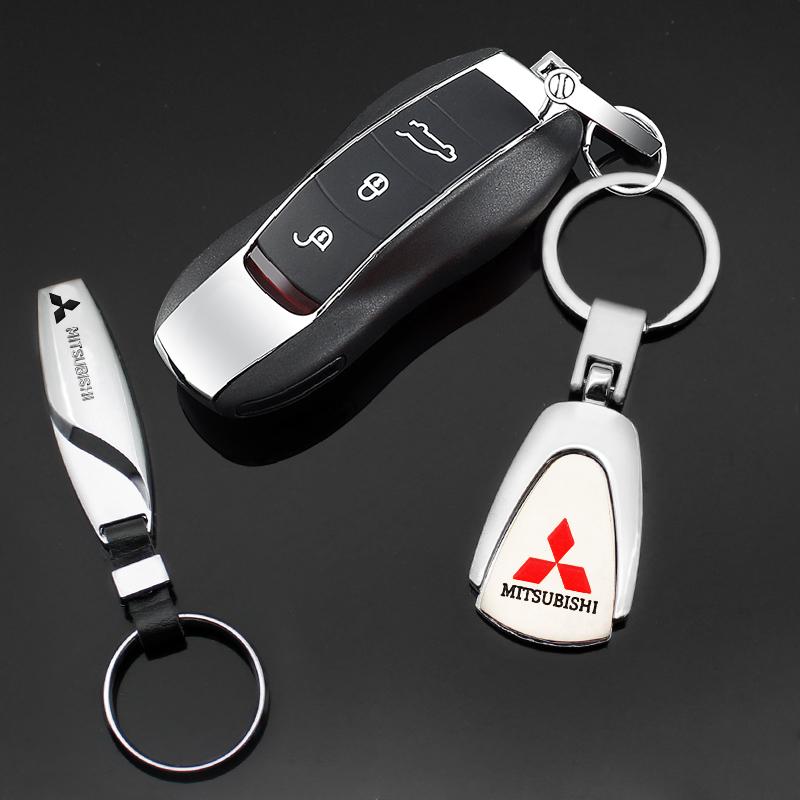 For Mitsubishi Lancer 9 10 Asx Outlander 3 Pajero L200 3D Metal+Leather Car KeyChain Key Ring Chain Auto Styling Accessories