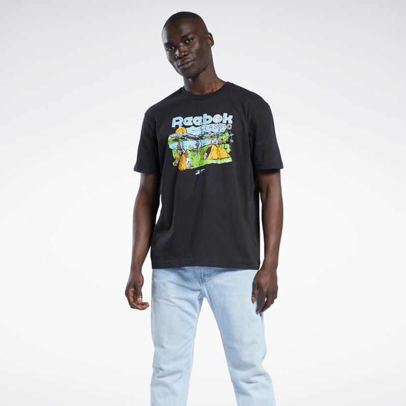Reebok Retro Print Casual Sports Short Sleeve T-Shirt Unisex Tops Black GS4183
