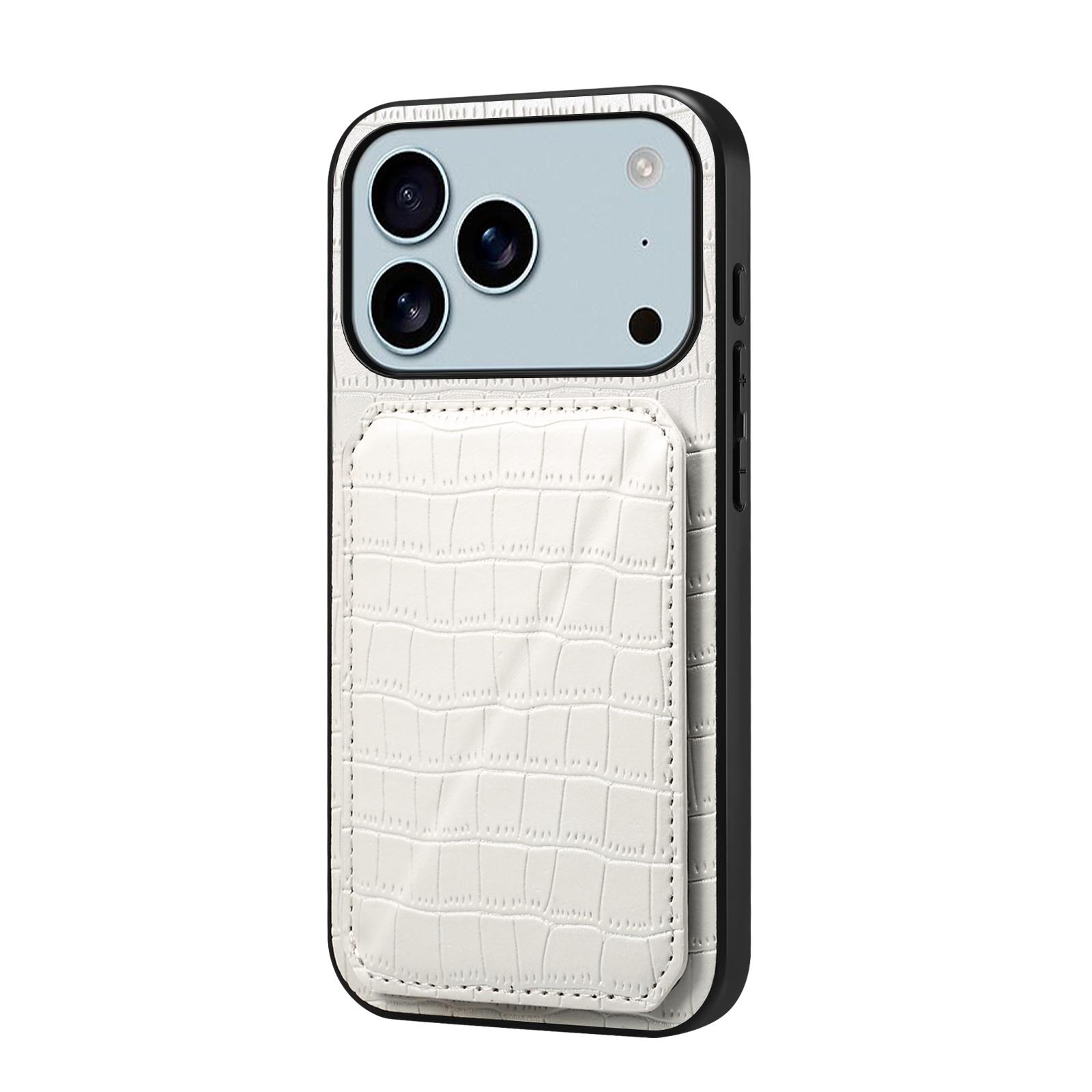 

For iPhone 17 Pro Case with Card Holder Leather+PC+TPU Crocodile Textured Back Cover White