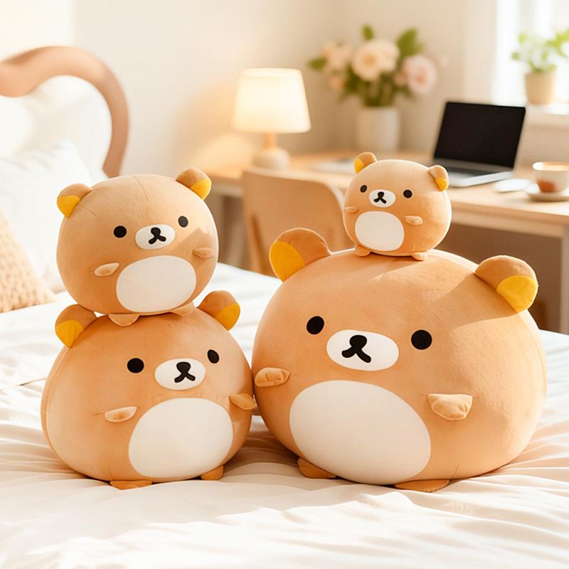 20-60Cm Rilakkuma Fluffy Plush Toy Cute Cartoon Round Stuffed Bear Soft Cuddly Throw Pillow Home Bedroom Decoration Gift Women