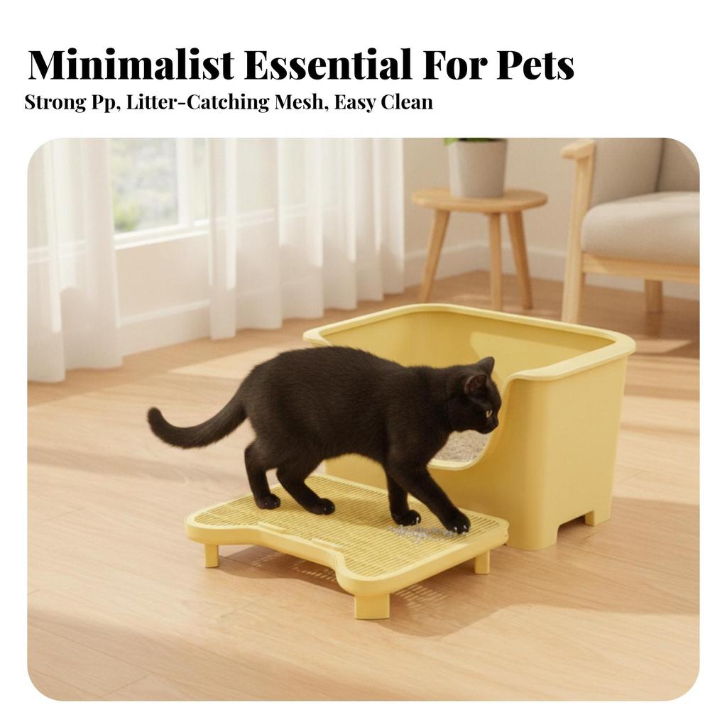 Cat Litter Tray with Grid Box Step Sand Control for Cats