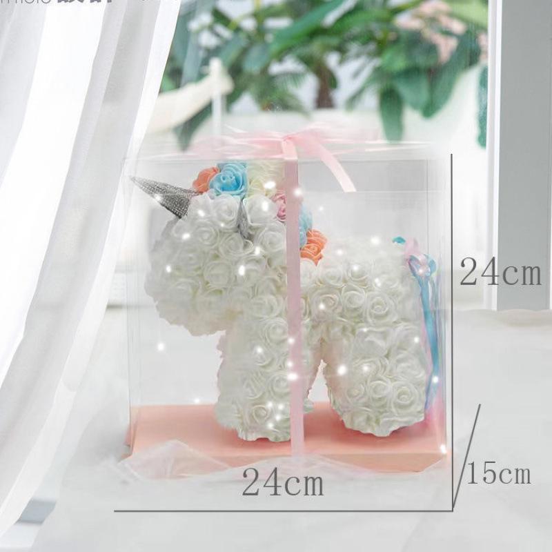 Qixi Unicorn Rose Preserved Flower & Teddy Bear Gift Set for Girlfriend or Kids