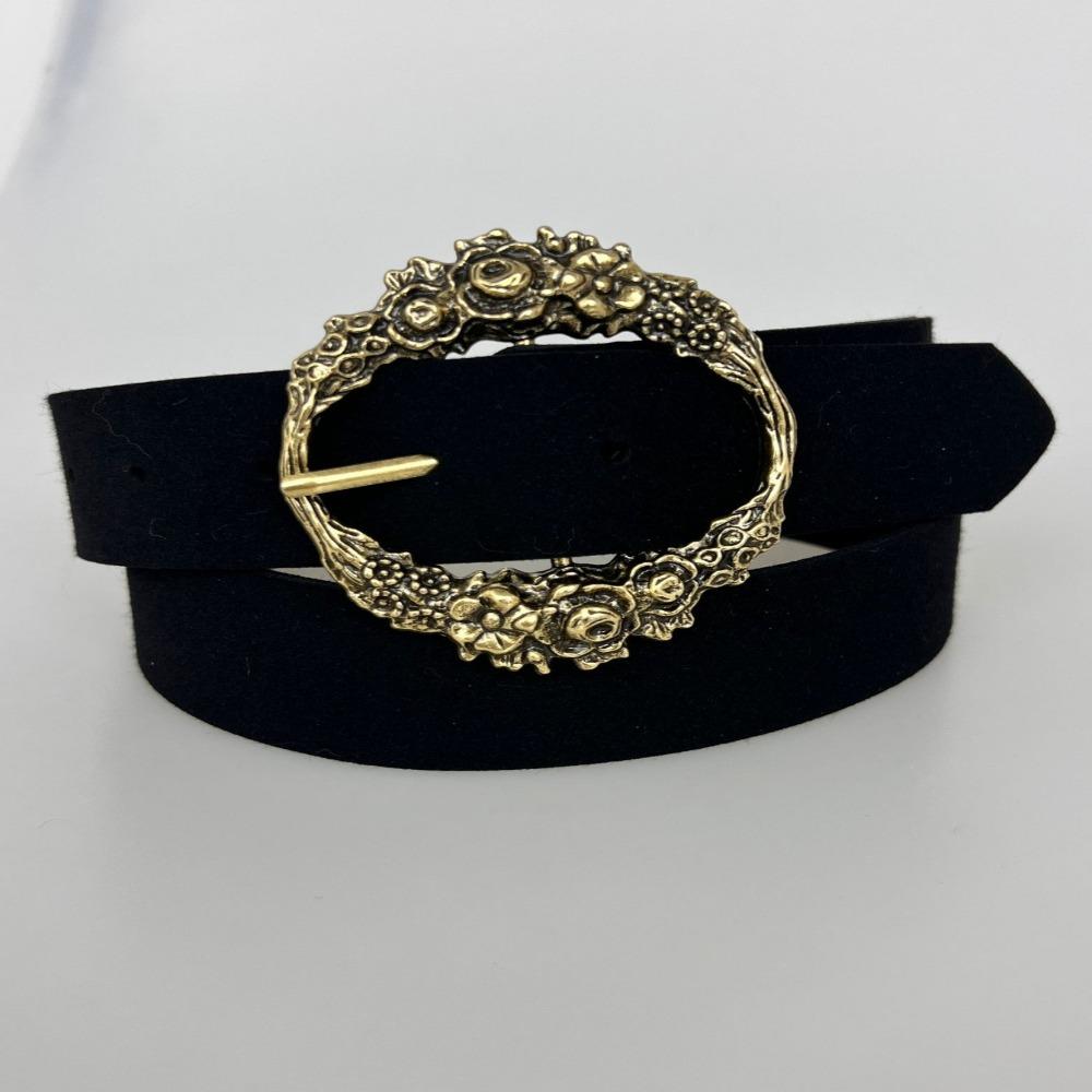 

Y2k Style Flower Belt Soft Jeans Waistband Bohemian Style Alloy Belt Daily Use Black Gold