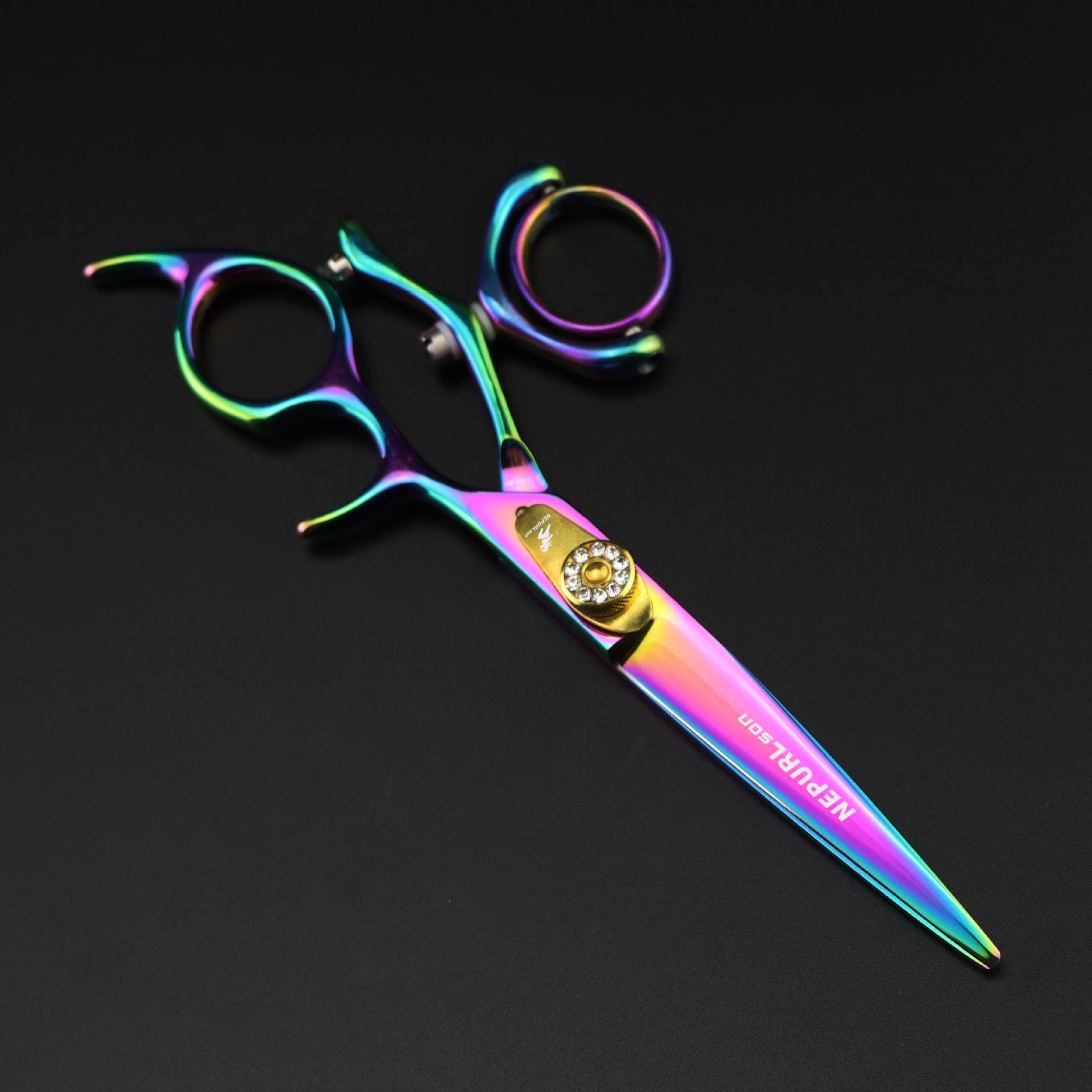 

6.0-Inch Rotating Hairdressing Scissors: Colored, Straight, and Thinning Options