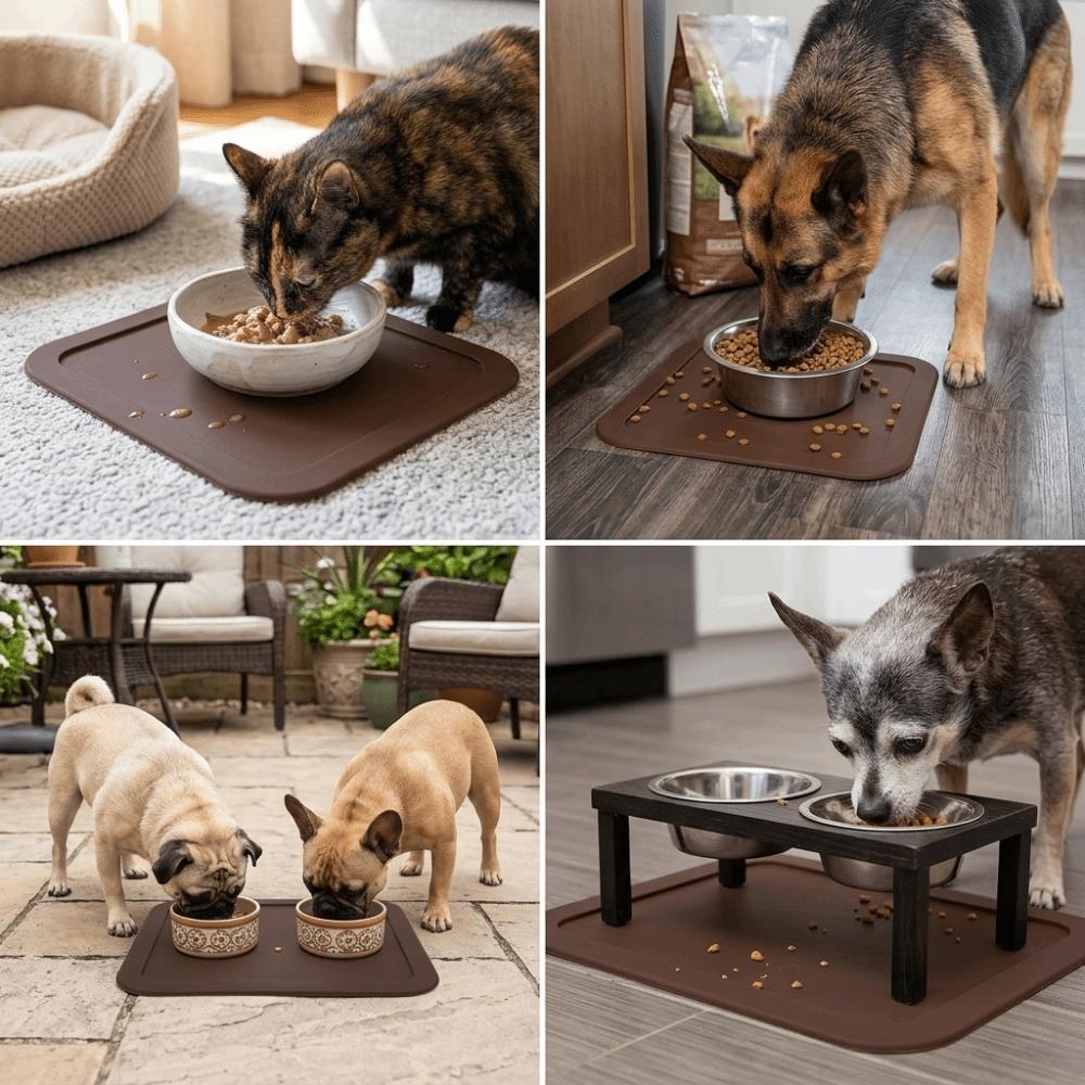Tilt Proof Structure Pet Bowl Mat All-Weather Adaptable Non Slip Food Mat Indoor Floor Use