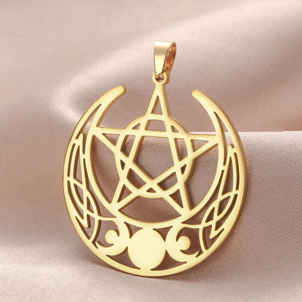 Dawapara Moon Phase Pentagram Constellations Pendant Wiccan Pagan Magic Amulet Stainless Steel Charms for Jewelry Making