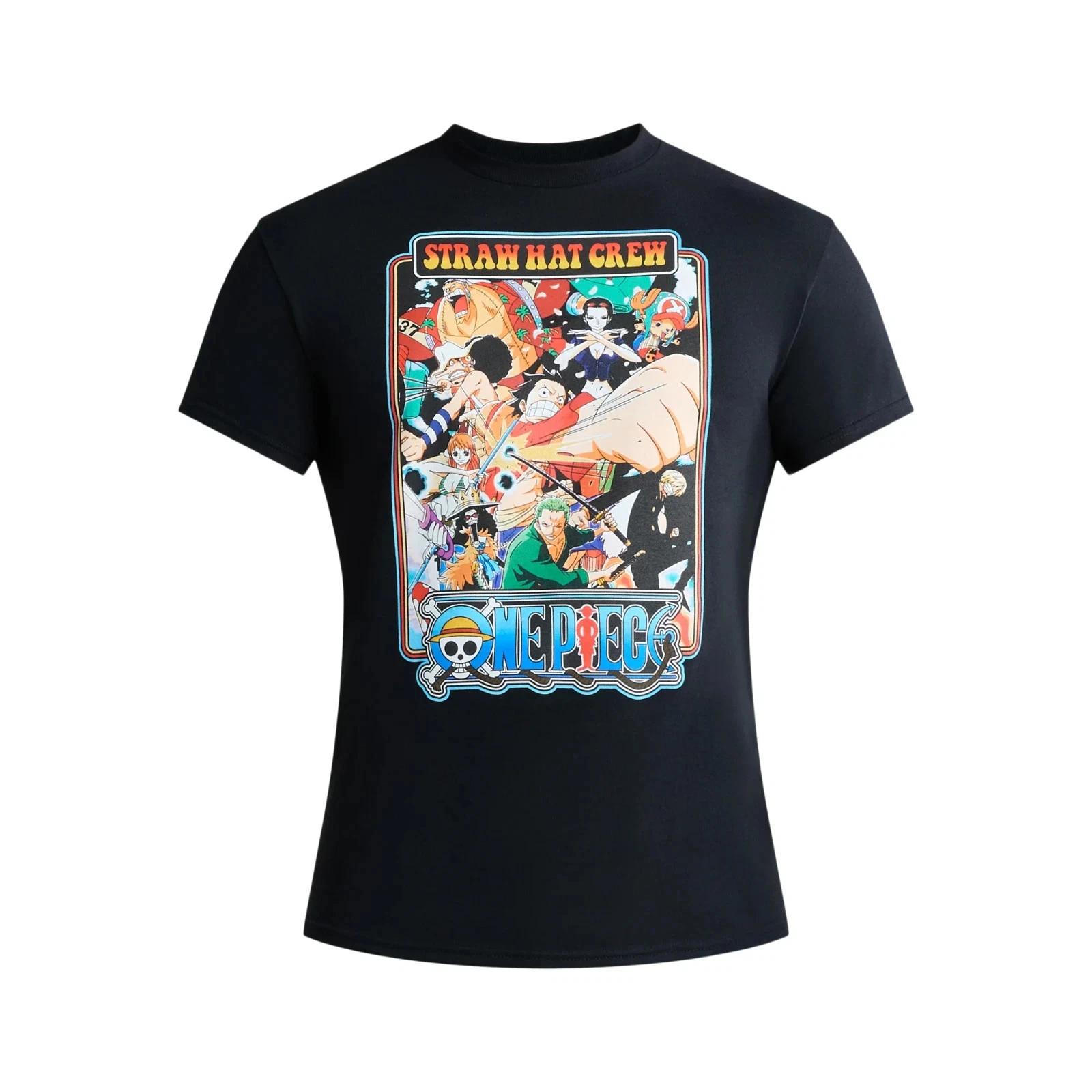 Mens One Piece Straw Hat Crew Short Sleeve T Shirt Black Anime XXX-Large 3X 3XL 4XL