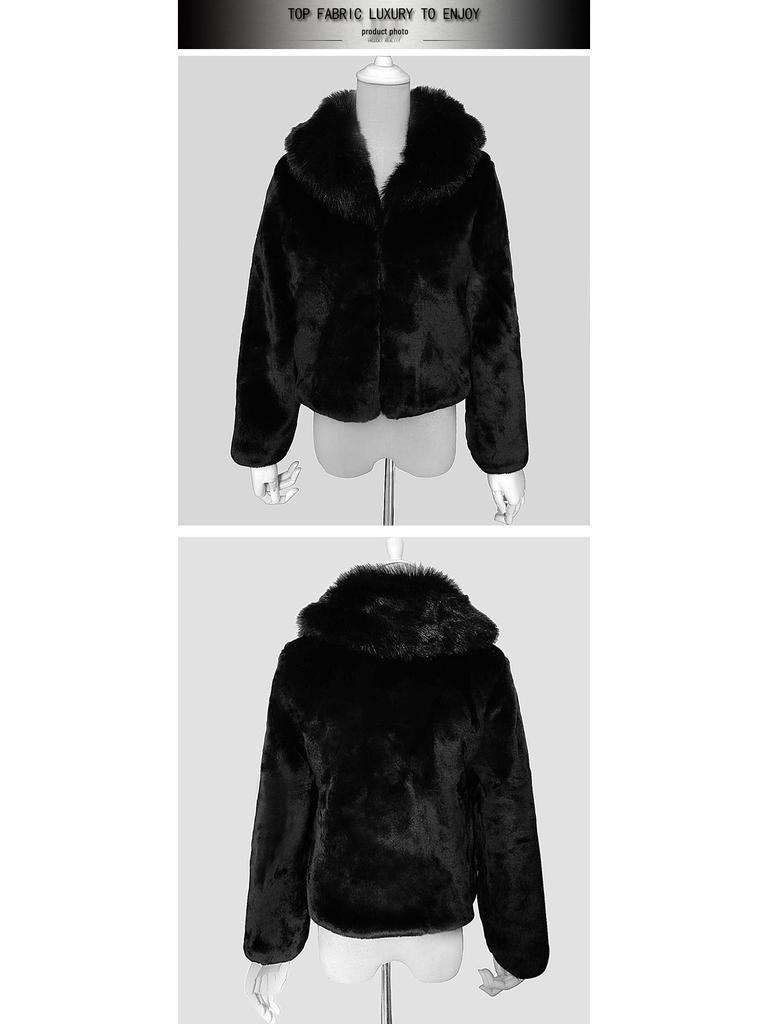 Damskie modne futro ze sztucznego futra z kołnierzem z futra lisa - Casualowe i ciepłe, wzór wydry i królika