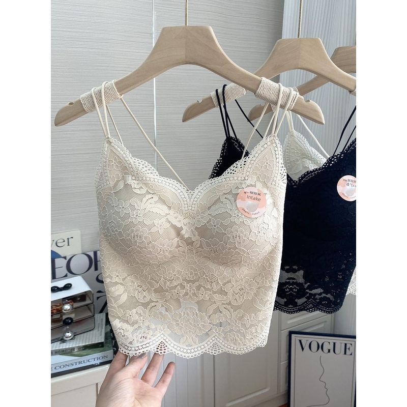 

Кружевное ленточное бюстье-майка женское нижнее белье для поддевки с перекрестными бретелями и красивой спинкой, цельное, для лета Rice skin Free size (45.00 kg-62.50 kg