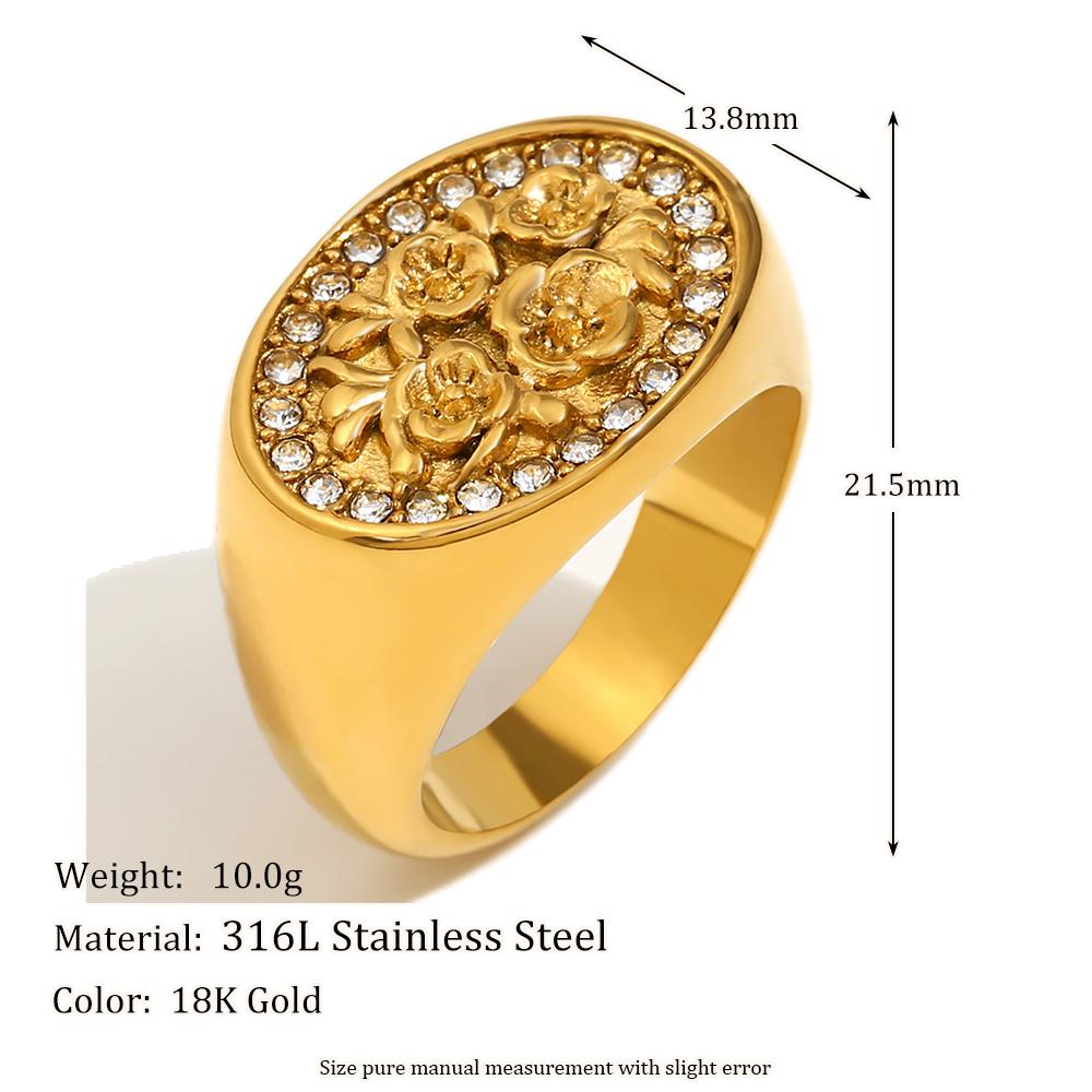

MamacitaSlay Trend 18K Gold Plated Stainless Steel Zircon Flower Wide Edge Ring Banquet Waterproof Jewelry Women s Elegant Gift 8 золотой