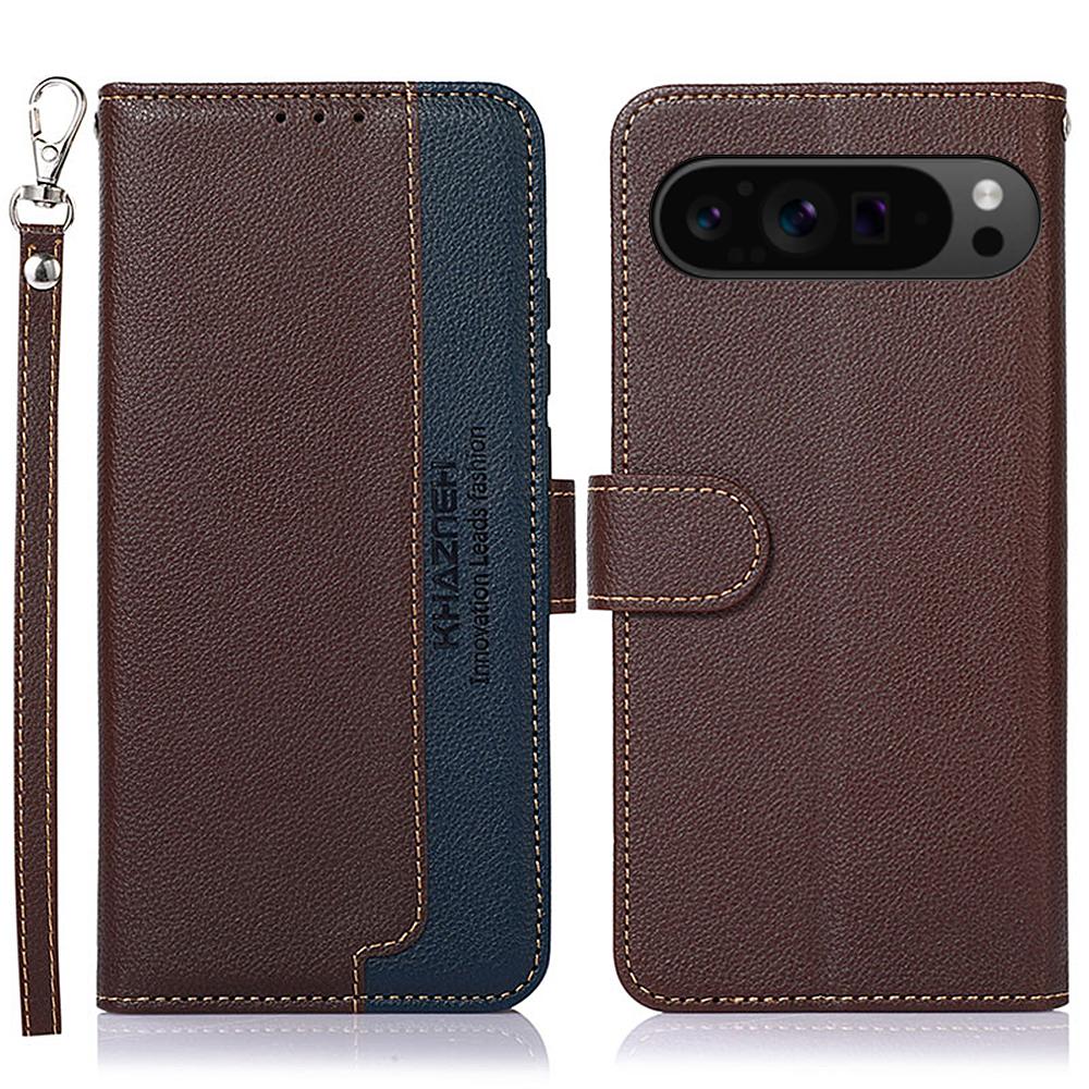 

KHAZNEH For Google Pixel 10 Pro/10/9 Pro/9 Wallet Case RFID Blocking Litchi Texture Leather Phone Cover Brown