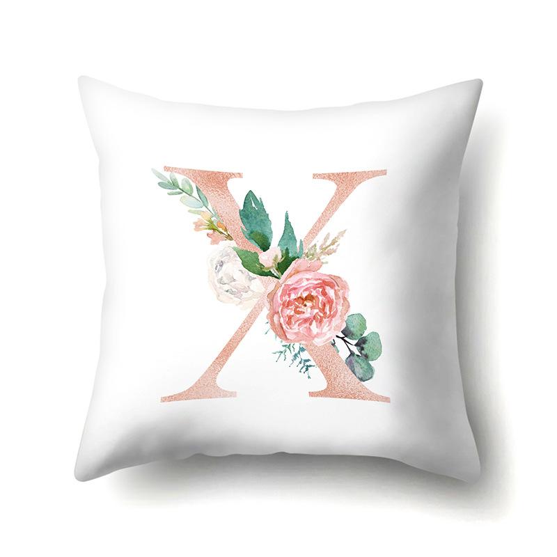 Polyester Pillowcase Home Pink Floral Decorative Print Pillowcase 26 English Letter Cushion Cover