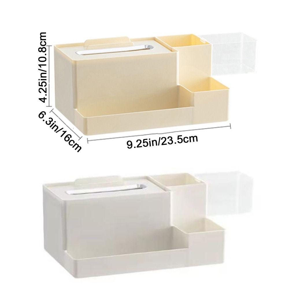 Plastic Rectangular Tissue Holder Large Capacity with Mobile Phone Stand Tissue Box Non-slip Stationery Holder for Home