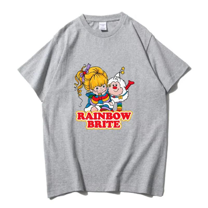 

Футболки Радужная Брайт Мультяшный принт Милая винтажная футболка Для весны/лета Чистый хлопок Круглый вырез Женская футболка Camisetas Топы S