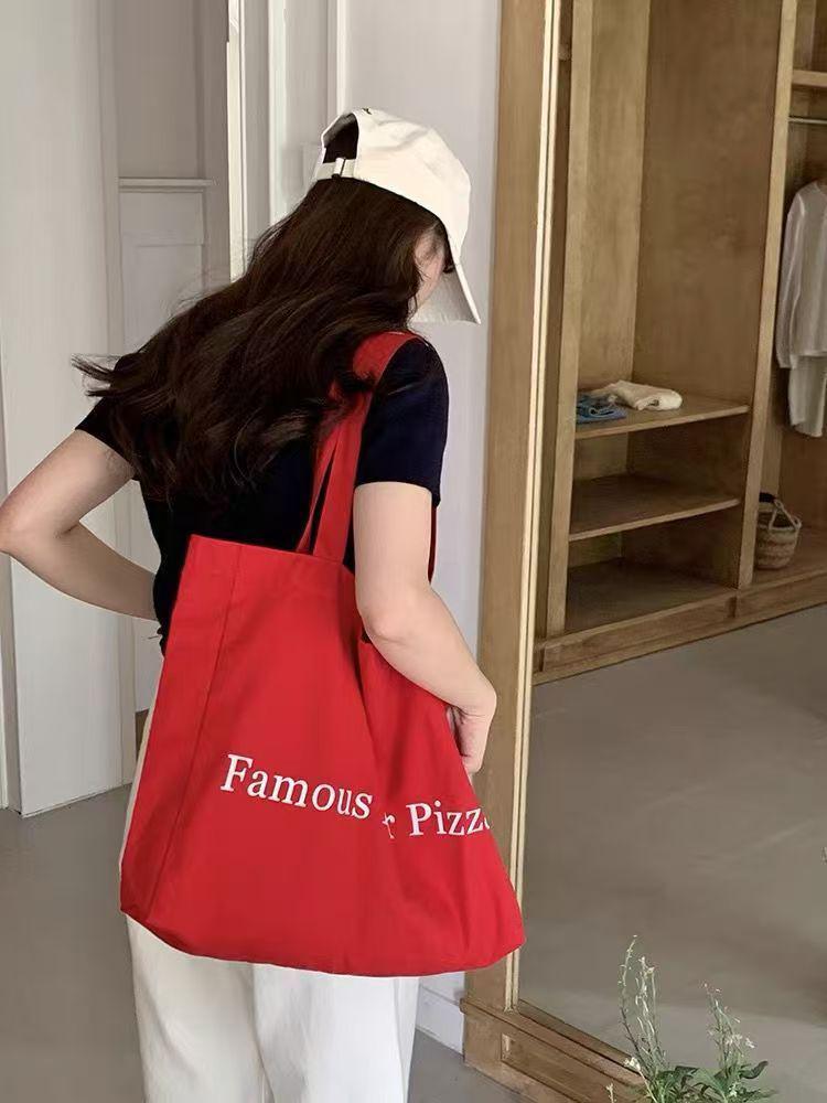 2024 Red Letter Canvas Tote: Stylish Single Shoulder Bag for Students, Commuters & Casual Use
