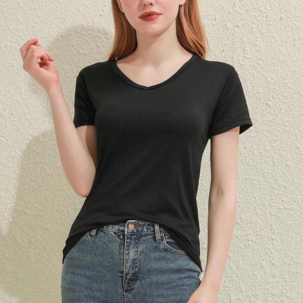 Solid Women T-shirt V-Neck Short Sleeve Female Tee Slim White And Balck T-Shirt Casual Solid Lady Tshirt Tops