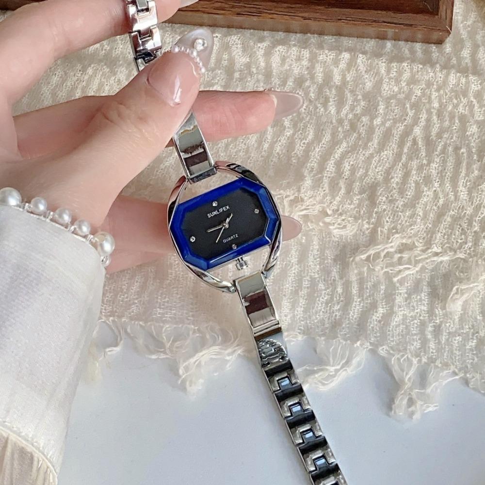 Minimalist Octagonal Rhinestone Dial Ladies Quartz Watch Thin Metal Bangle Elegant Daily Wrist Watch