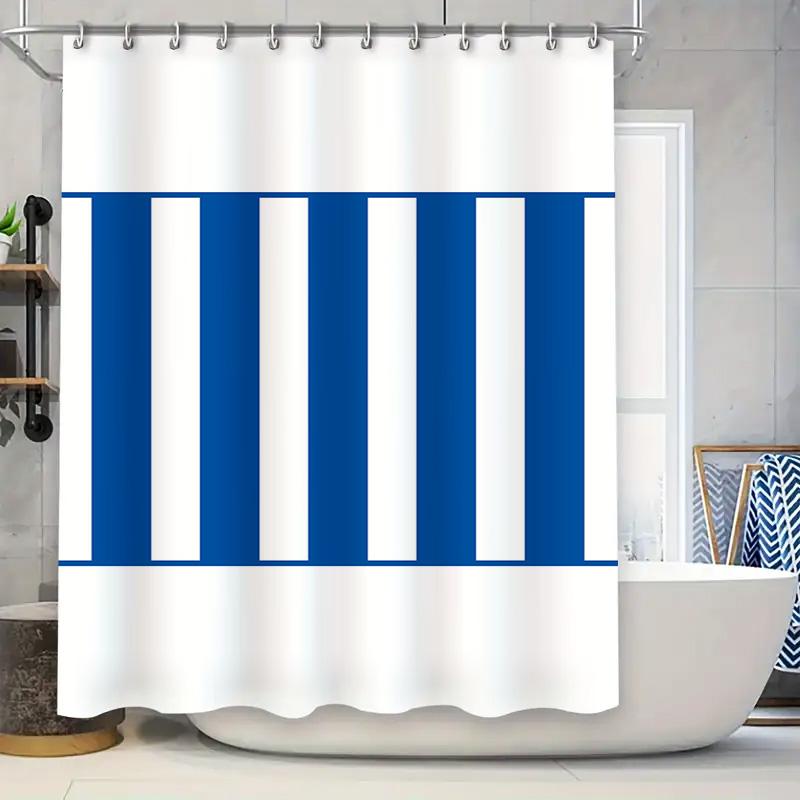 

Stylish Bath Curtains With Blue And White Stripes For Bathroom Decor Washable Fabric Shower Curtain Set (White/Blue) W60H190(CM)-1 Pcs