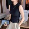 Women's Sleeveless Round Neck Threaded Vest with Side Breast Coverage