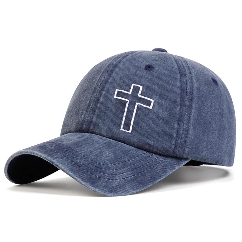Unisex Side Cross Embroidery Wash Baseball Caps Spring and Autumn Outdoor Adjustable Casual Hats Sunscreen Hat Sports Cap