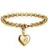 1 StückNeuer Goldfarbener Initialbuchstabe Herzanhänger Armbänder Für Frauen Edelstahl Gliederkettenarmband Mit 26 Buchstaben Graviert